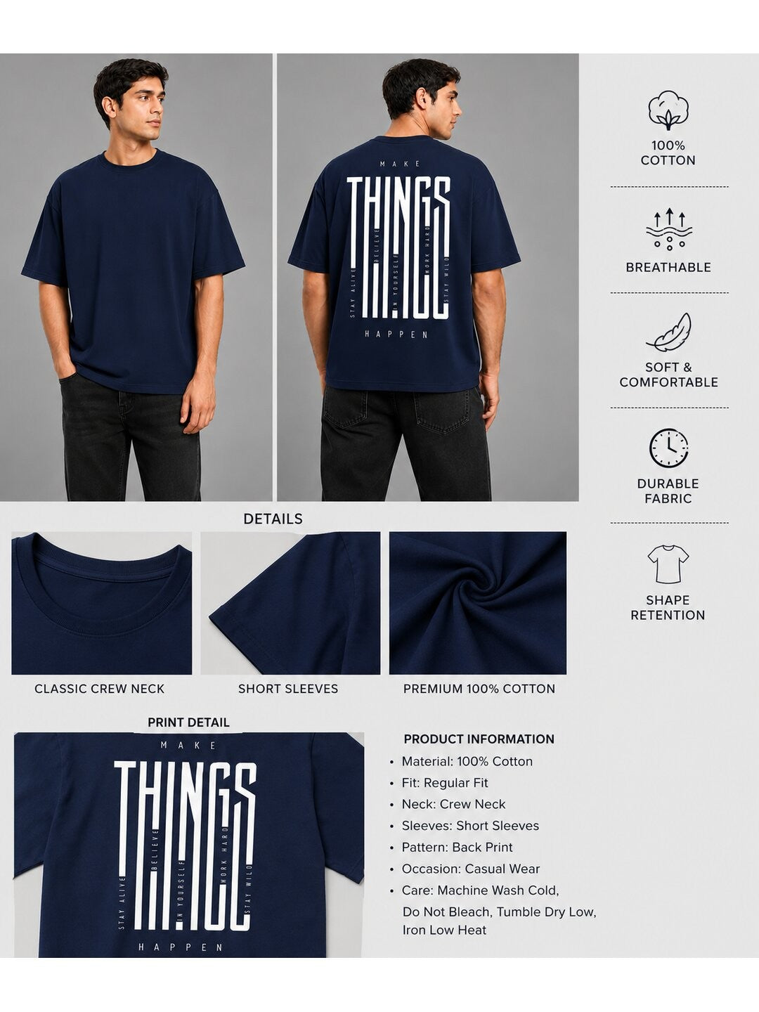 Things Printed Round Neck Oversize Pre-customized Tshirt for Men