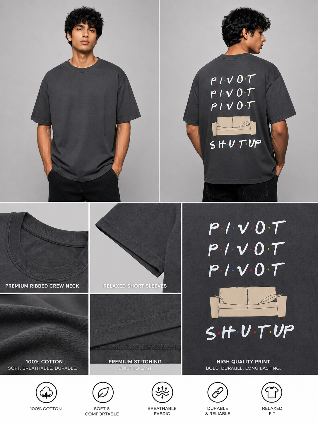 Pivot Printed Round Neck Oversize Pre-customized Tshirt for Men