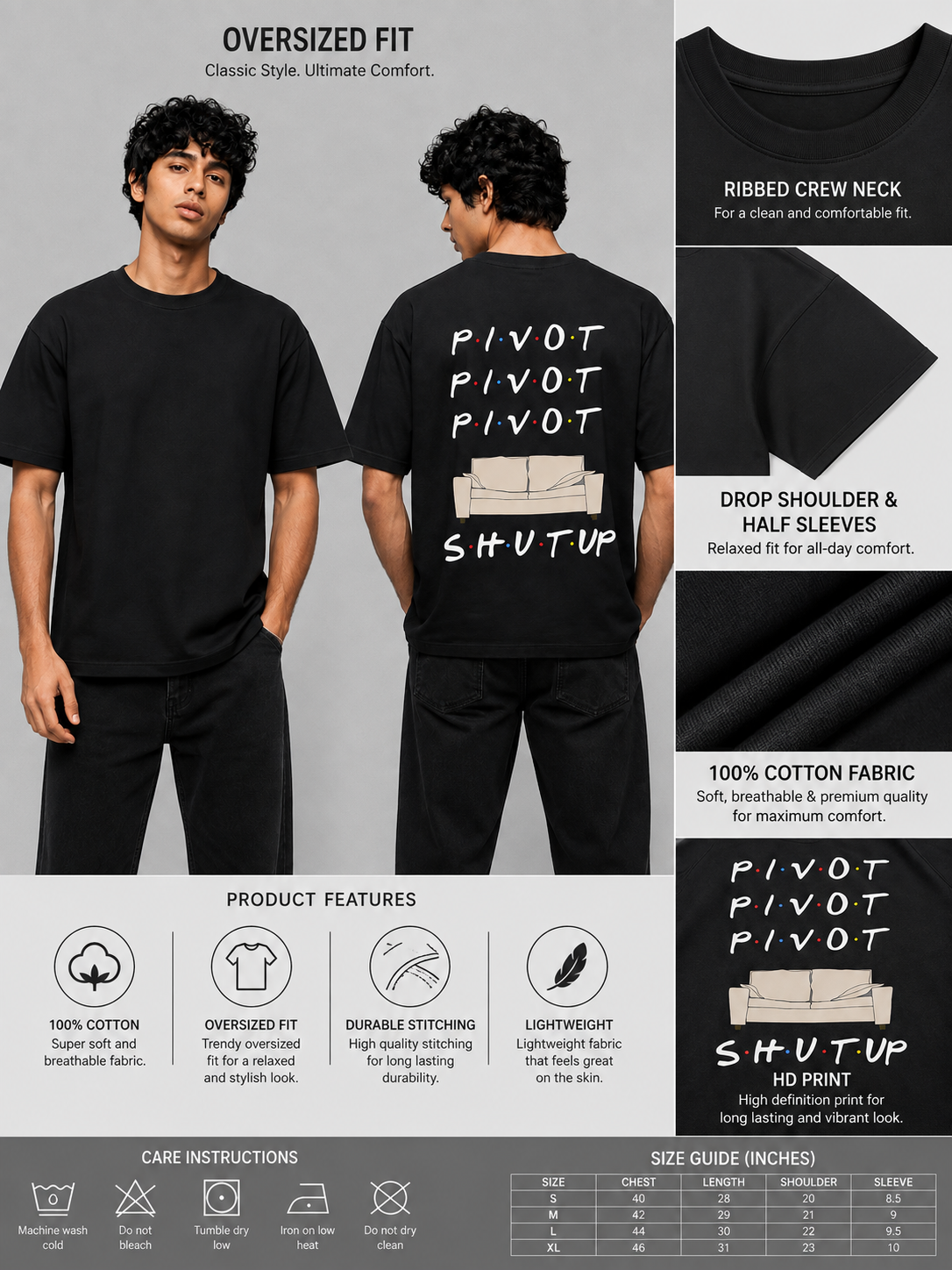 Pivot Printed Round Neck Oversize Pre-customized Tshirt for Men