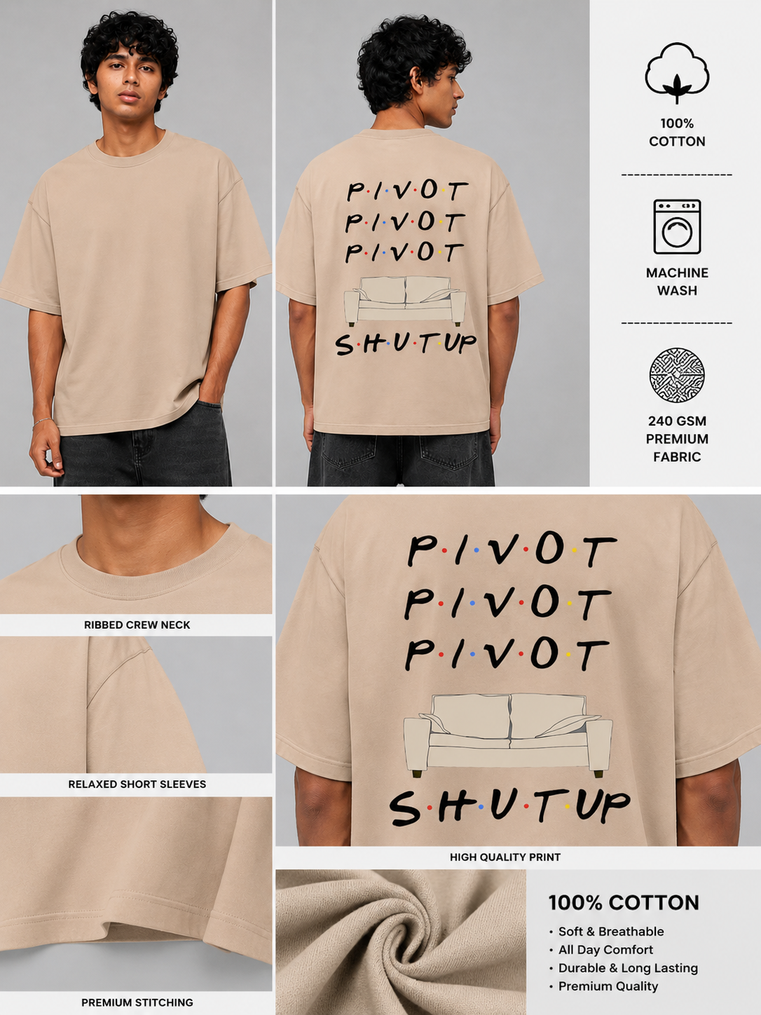 Pivot Printed Round Neck Oversize Pre-customized Tshirt for Men