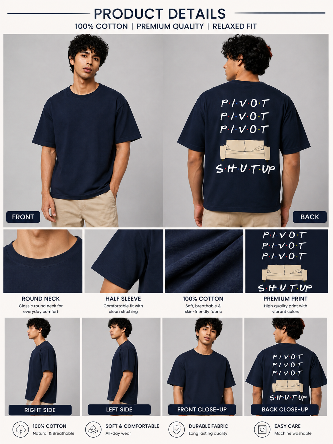 Pivot Printed Round Neck Oversize Pre-customized Tshirt for Men