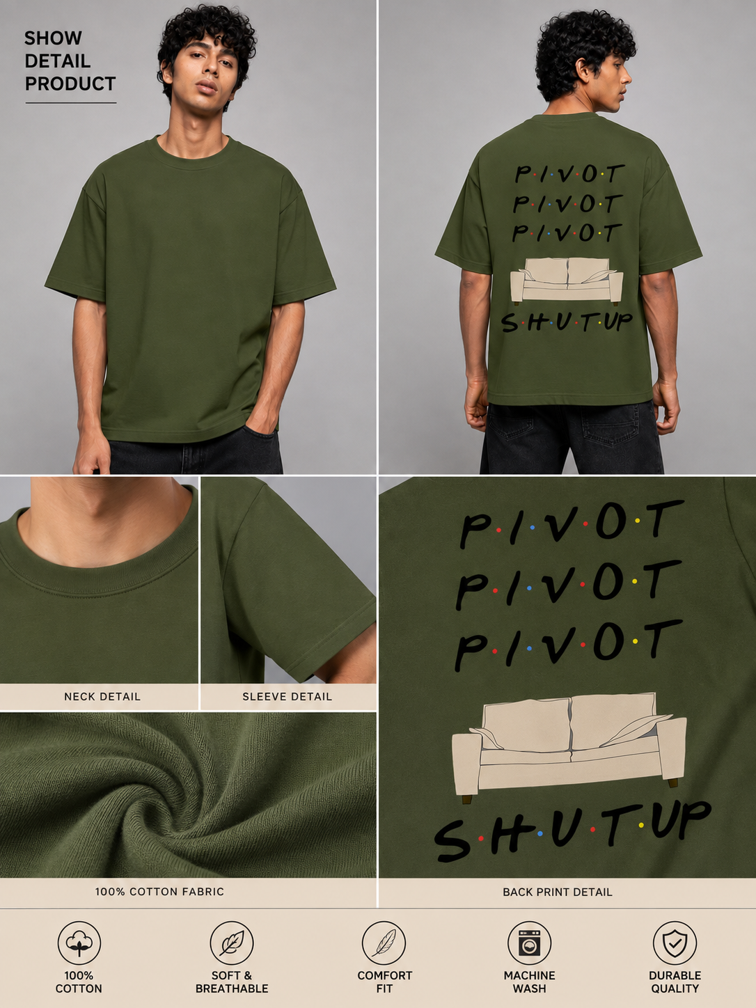 Pivot Printed Round Neck Oversize Pre-customized Tshirt for Men