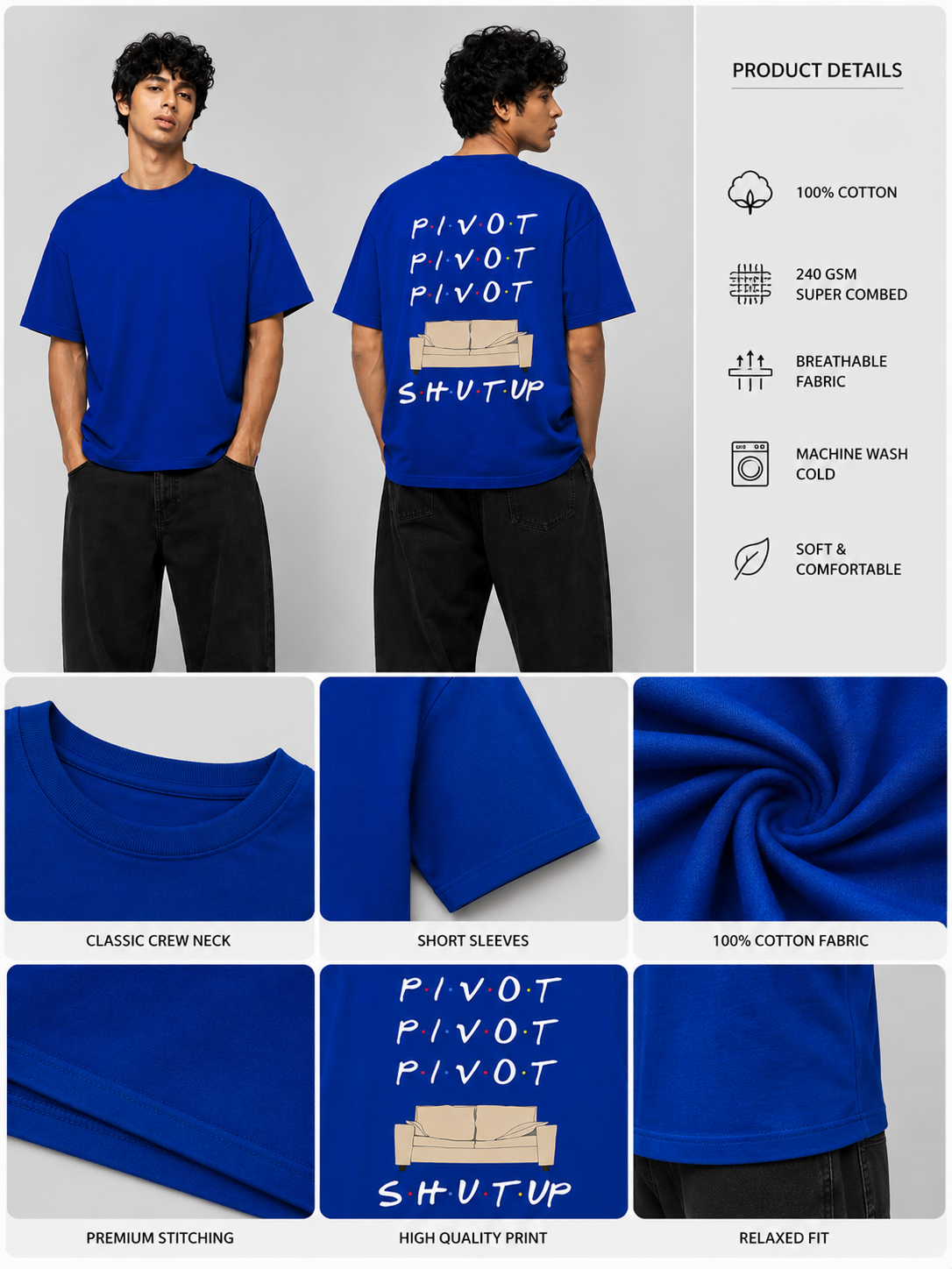 Pivot Printed Round Neck Oversize Pre-customized Tshirt for Men