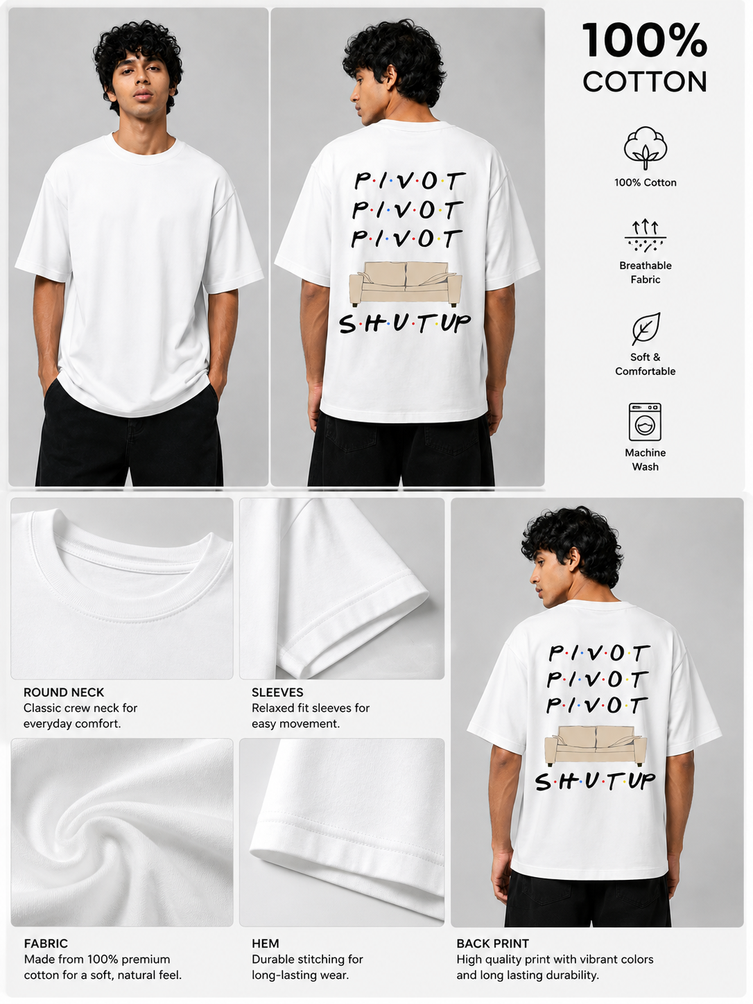 Pivot Printed Round Neck Oversize Pre-customized Tshirt for Men