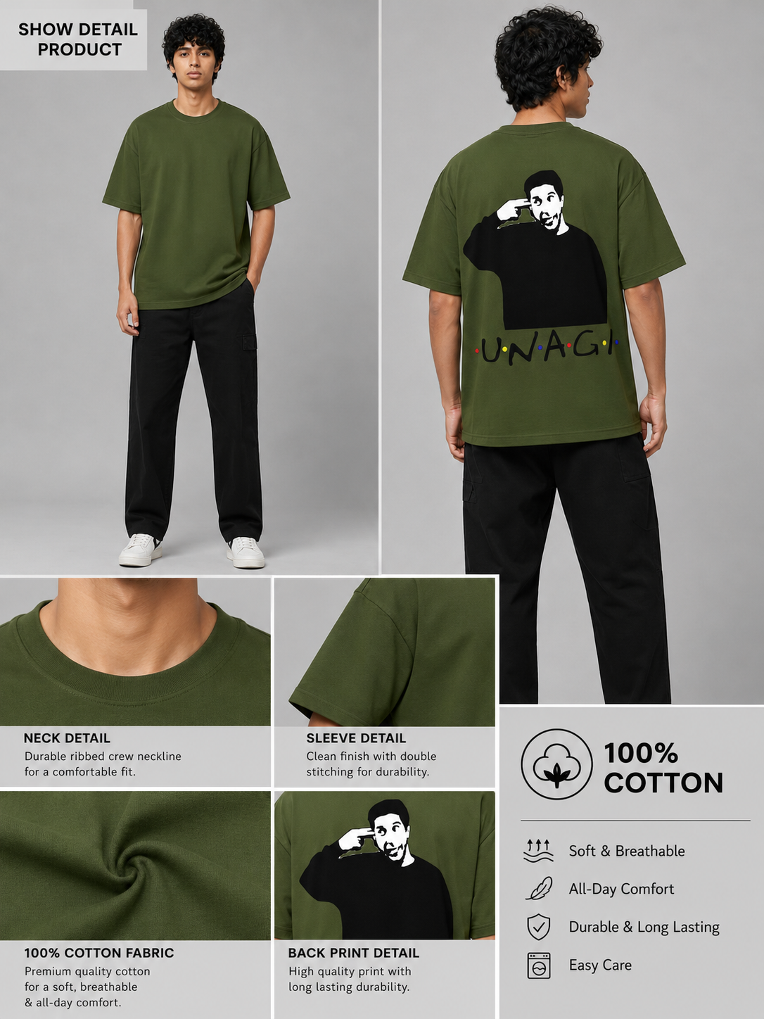Unagi Printed Round Neck Oversize Pre-customized Tshirt for Men