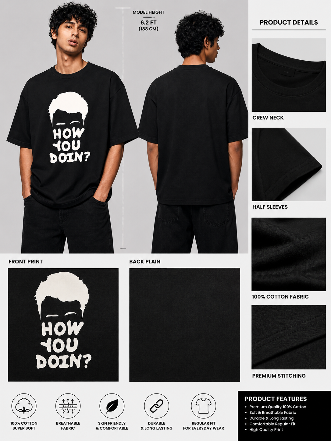 Joey Printed Round Neck Oversize Pre-customized Tshirt for Men