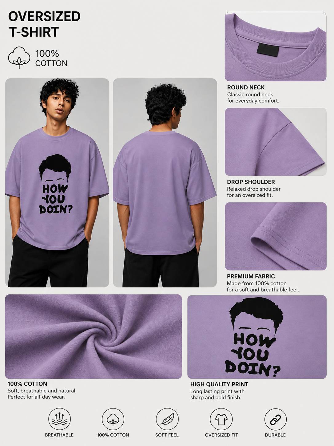 Joey Printed Round Neck Oversize Pre-customized Tshirt for Men