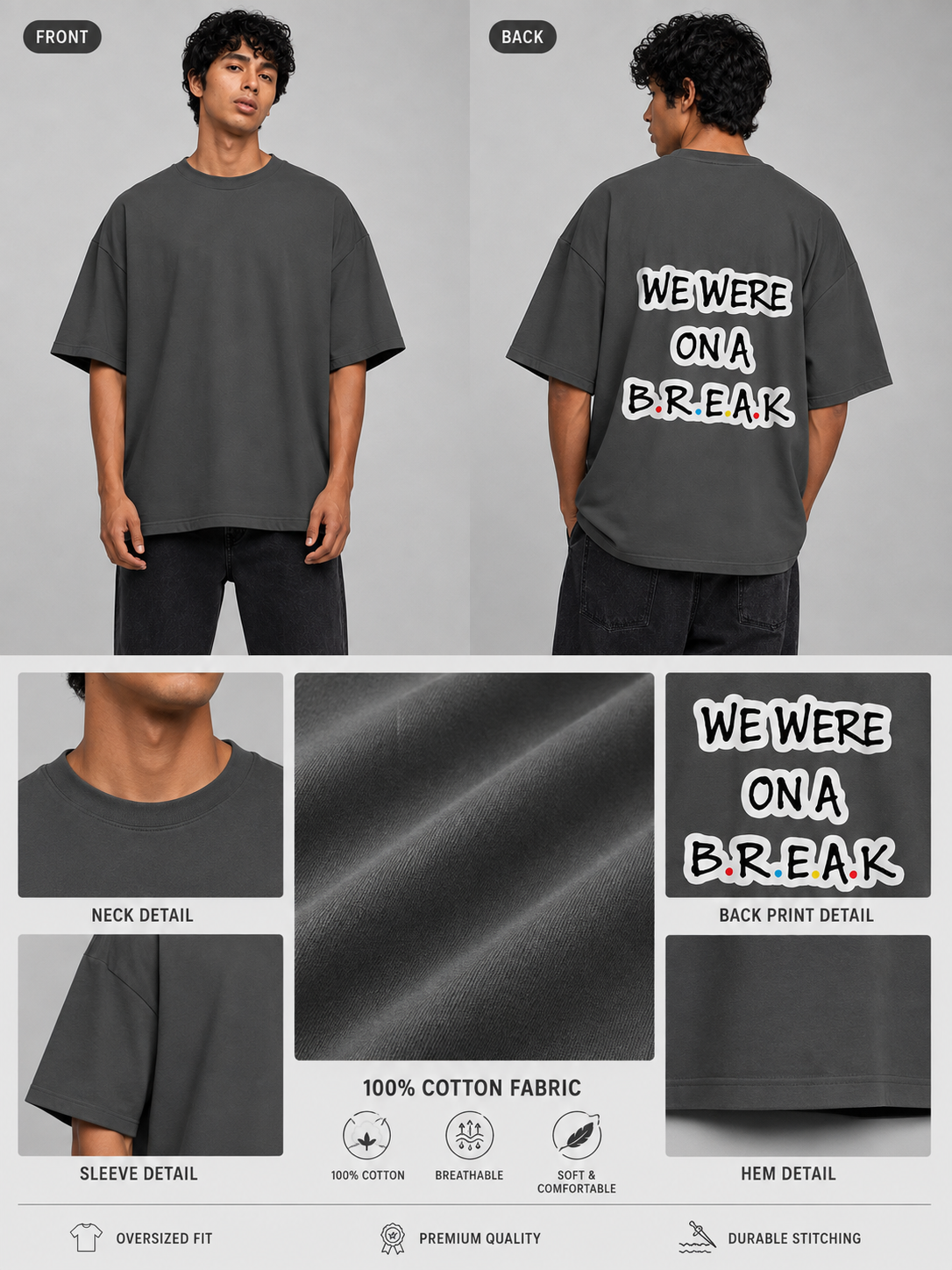 Break Printed Round Neck Oversize Pre-customized Tshirt for Men
