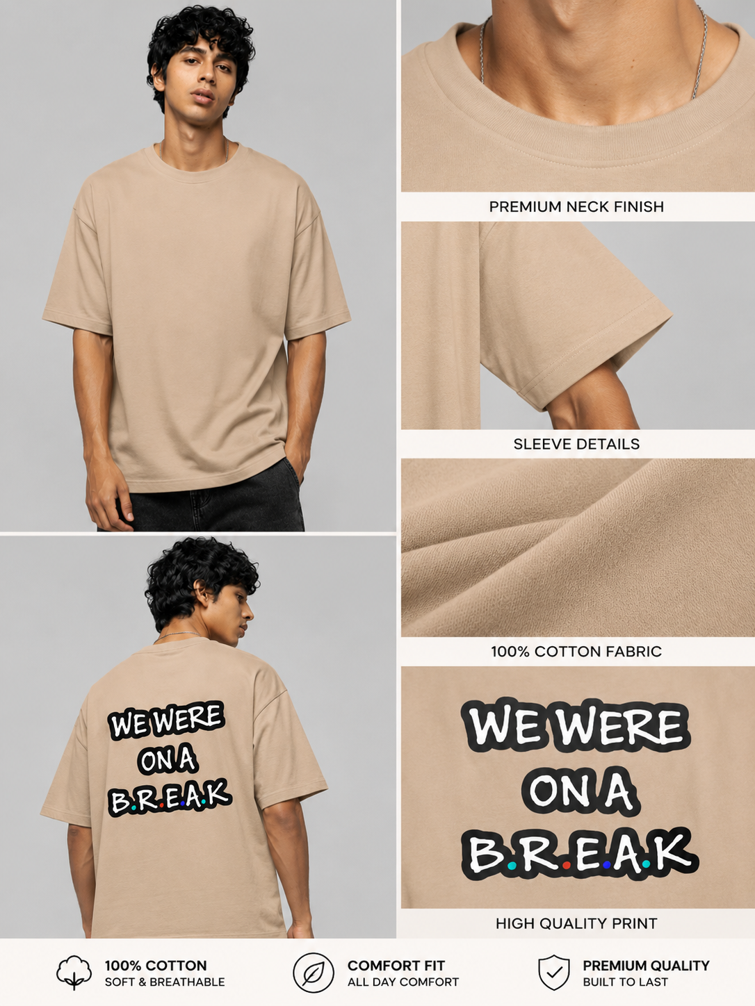 Break Printed Round Neck Oversize Pre-customized Tshirt for Men