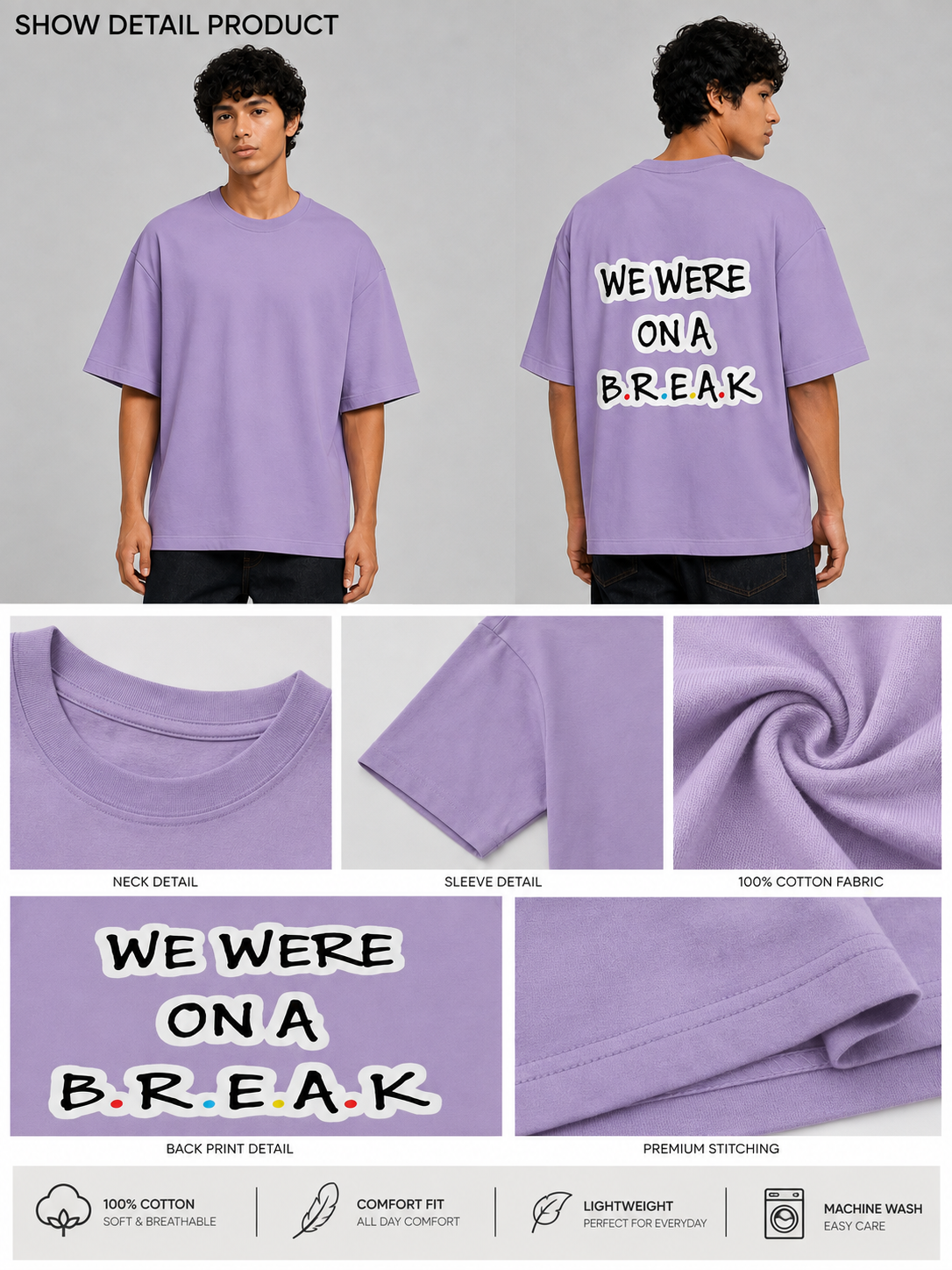 Break Printed Round Neck Oversize Pre-customized Tshirt for Men