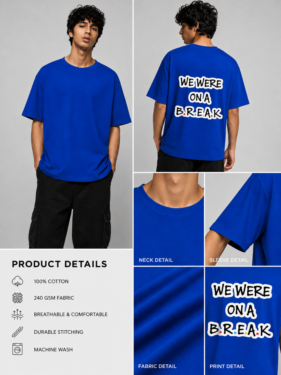 Break Printed Round Neck Oversize Pre-customized Tshirt for Men
