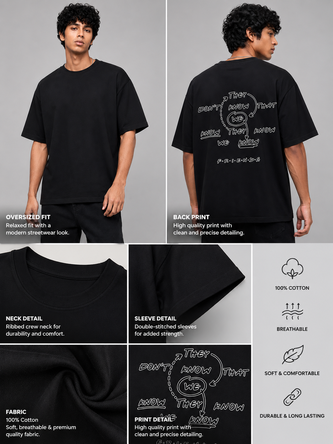 We Know Printed Round Neck Oversize Pre-customized Tshirt for Men