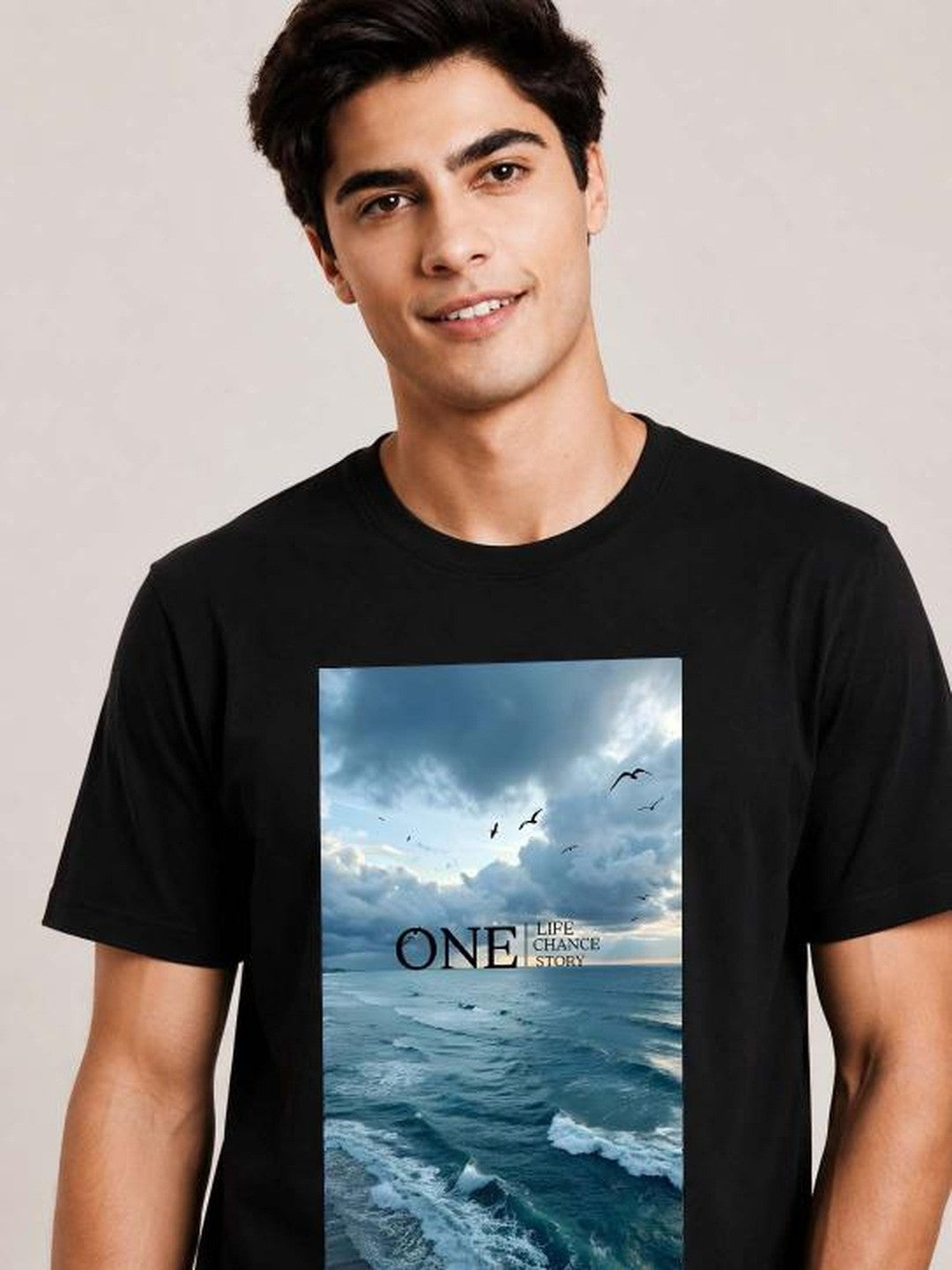 One Life Printed Round Neck Regular Pre-customized Tshirt for Men