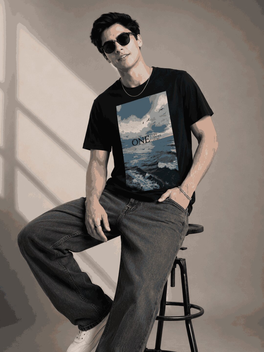 One Life Printed Round Neck Regular Pre-customized Tshirt for Men