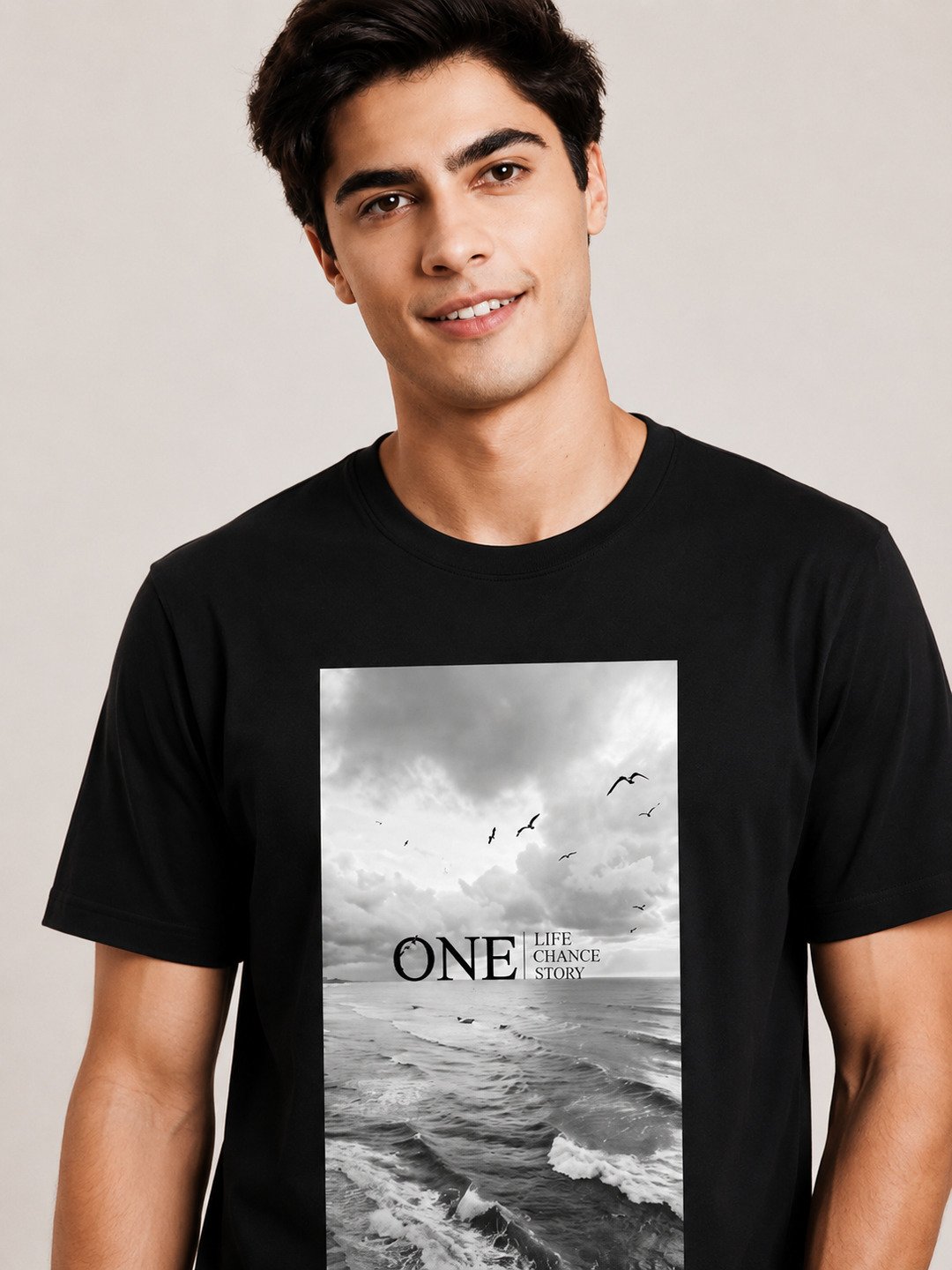 One Life Printed Round Neck Regular Pre-customized Tshirt for Men