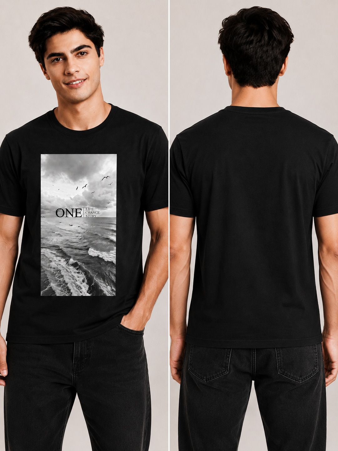 One Life Printed Round Neck Regular Pre-customized Tshirt for Men