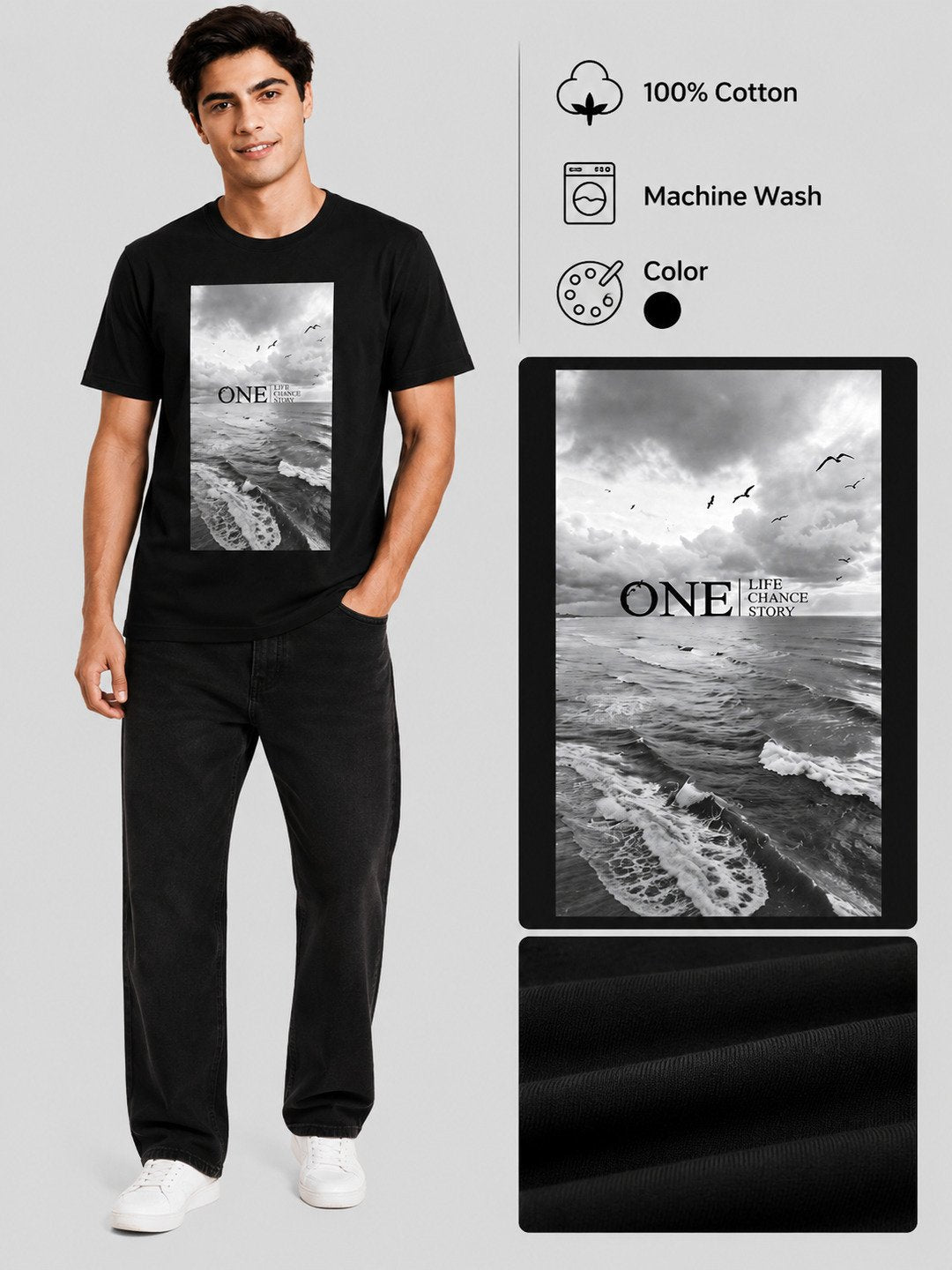 One Life Printed Round Neck Regular Pre-customized Tshirt for Men