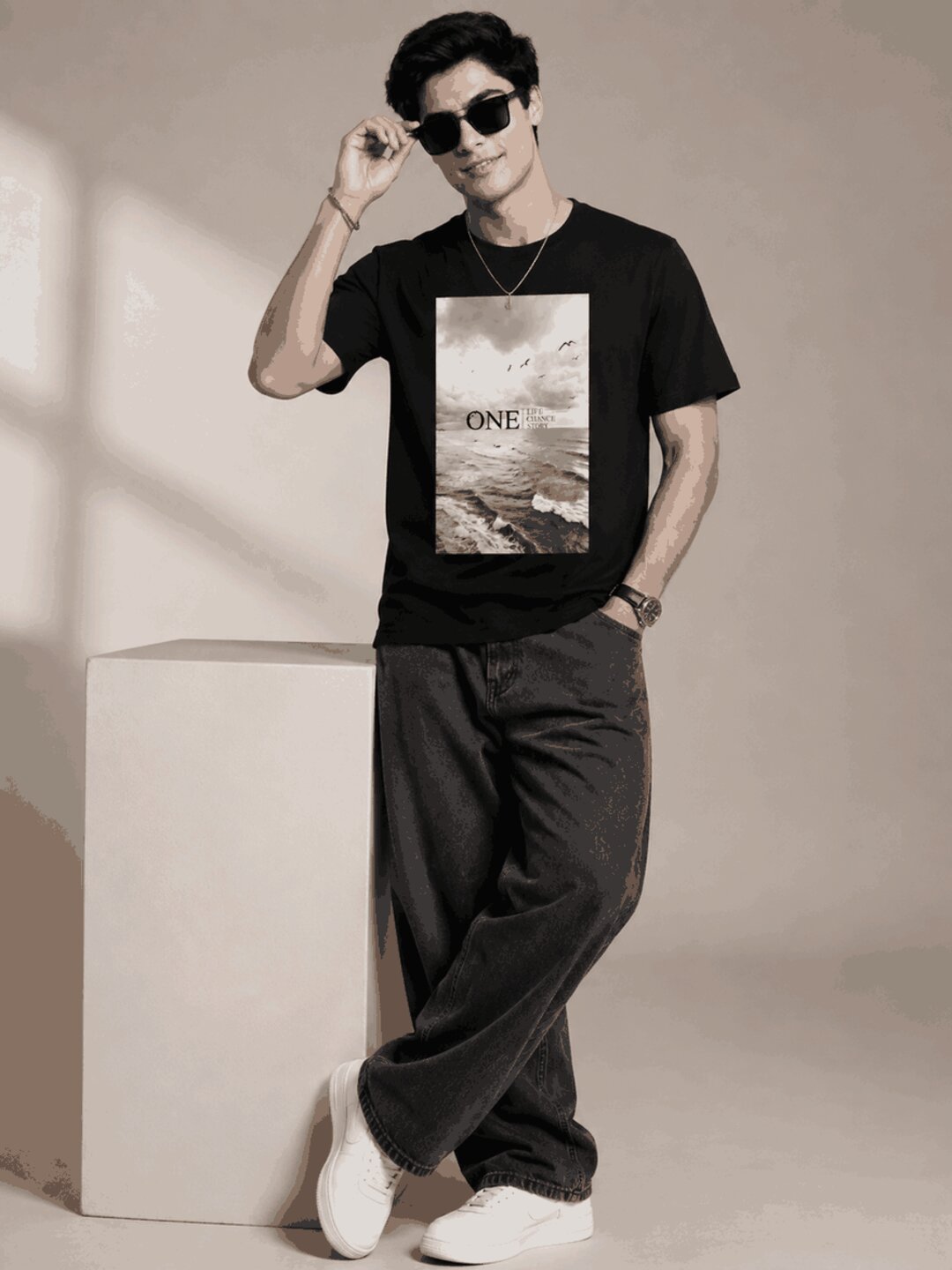 One Life Printed Round Neck Regular Pre-customized Tshirt for Men