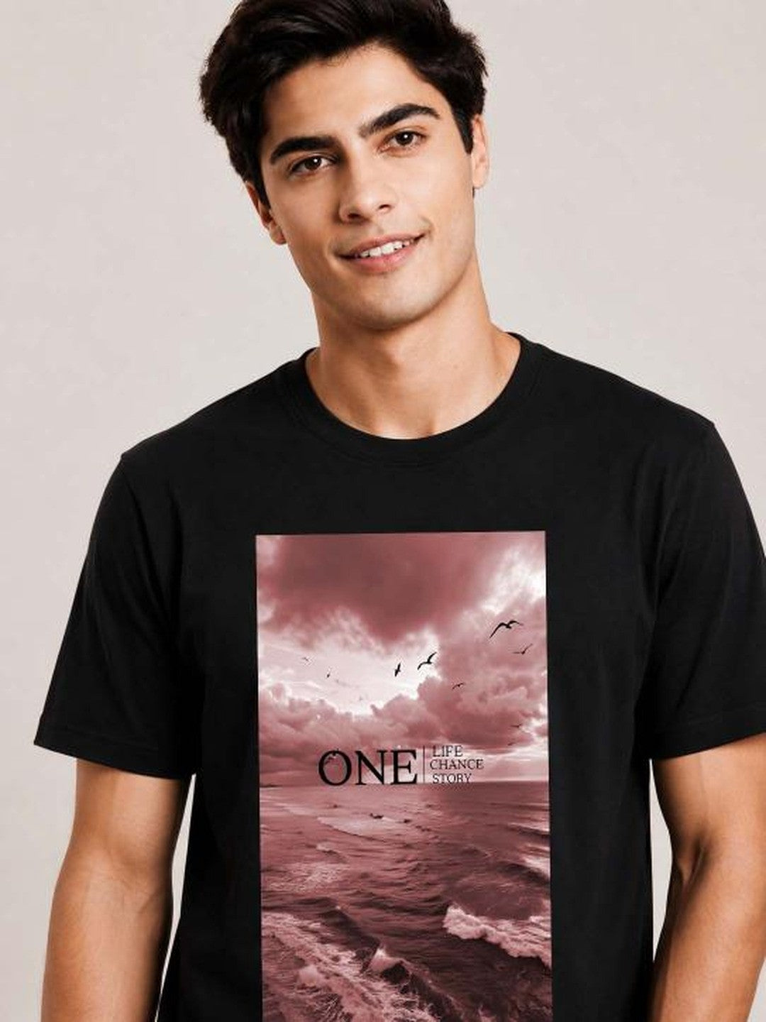 One Life Printed Round Neck Regular Pre-customized Tshirt for Men