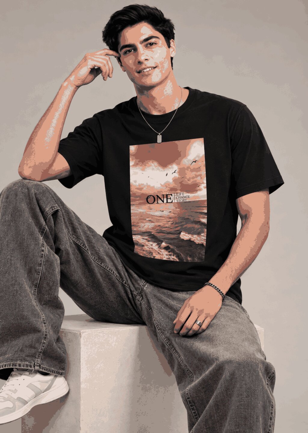 One Life Printed Round Neck Regular Pre-customized Tshirt for Men