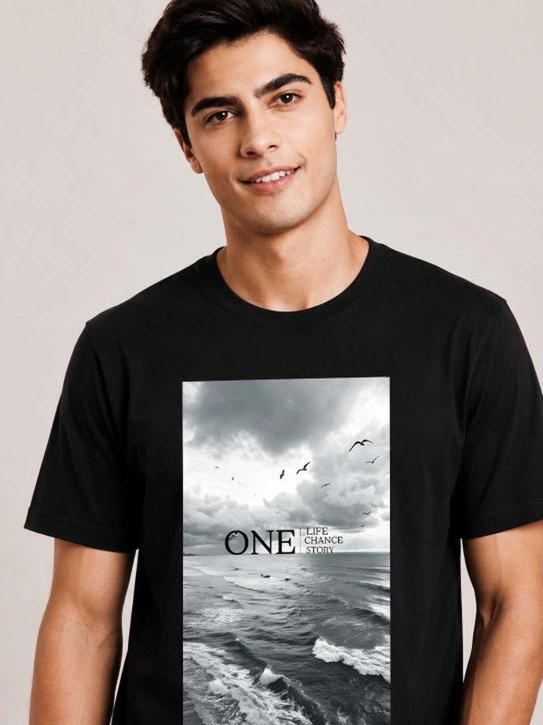 One Life Printed Round Neck Regular Pre-customized Tshirt for Men
