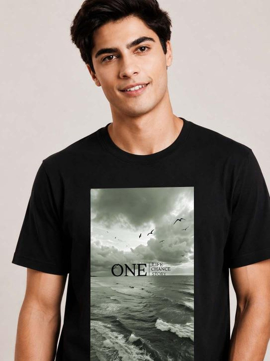 One Life Printed Round Neck Regular Pre-customized Tshirt for Men