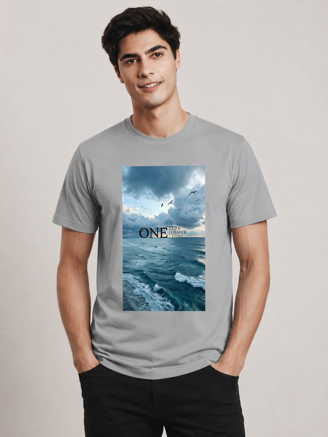 One Life Printed Round Neck Regular Pre-customized Tshirt for Men