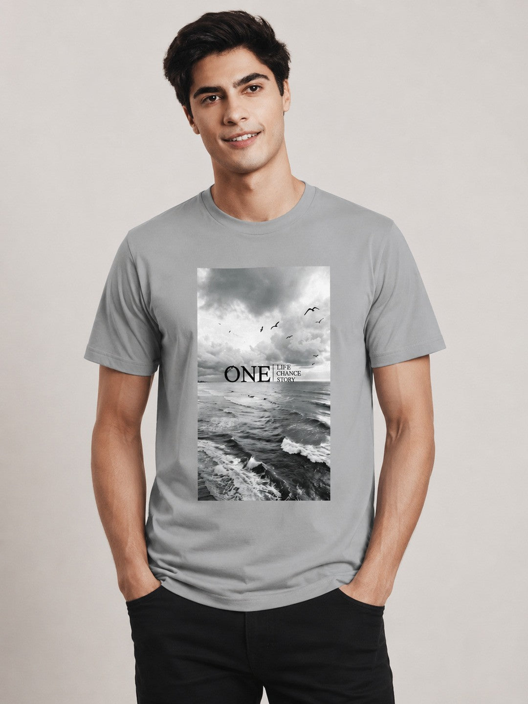 One Life Printed Round Neck Regular Pre-customized Tshirt for Men