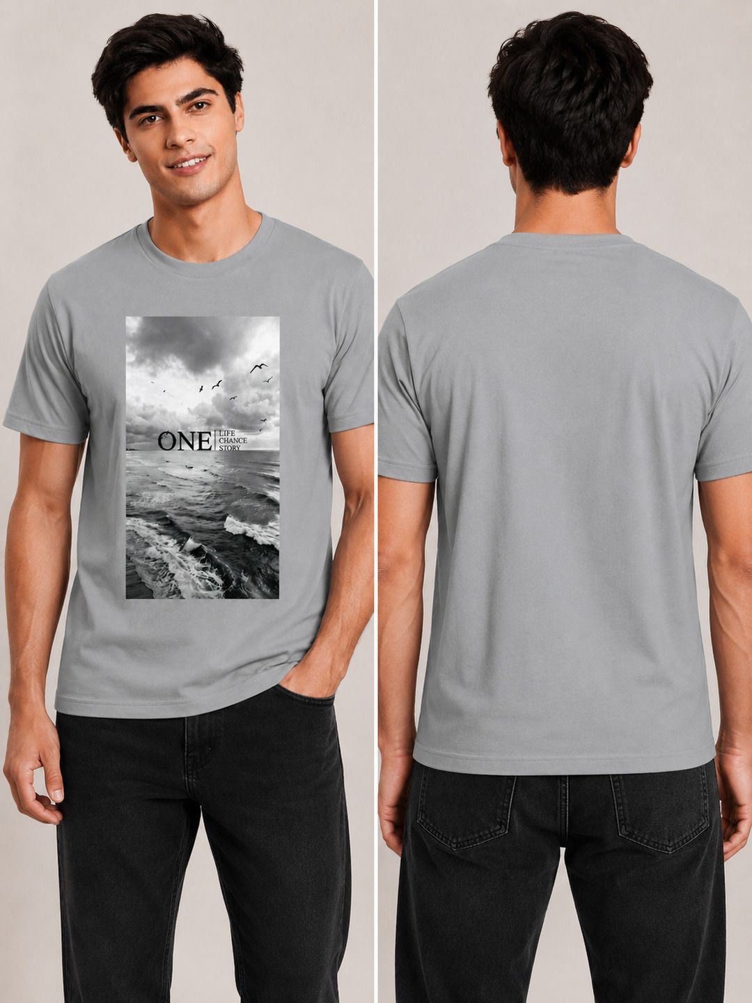 One Life Printed Round Neck Regular Pre-customized Tshirt for Men