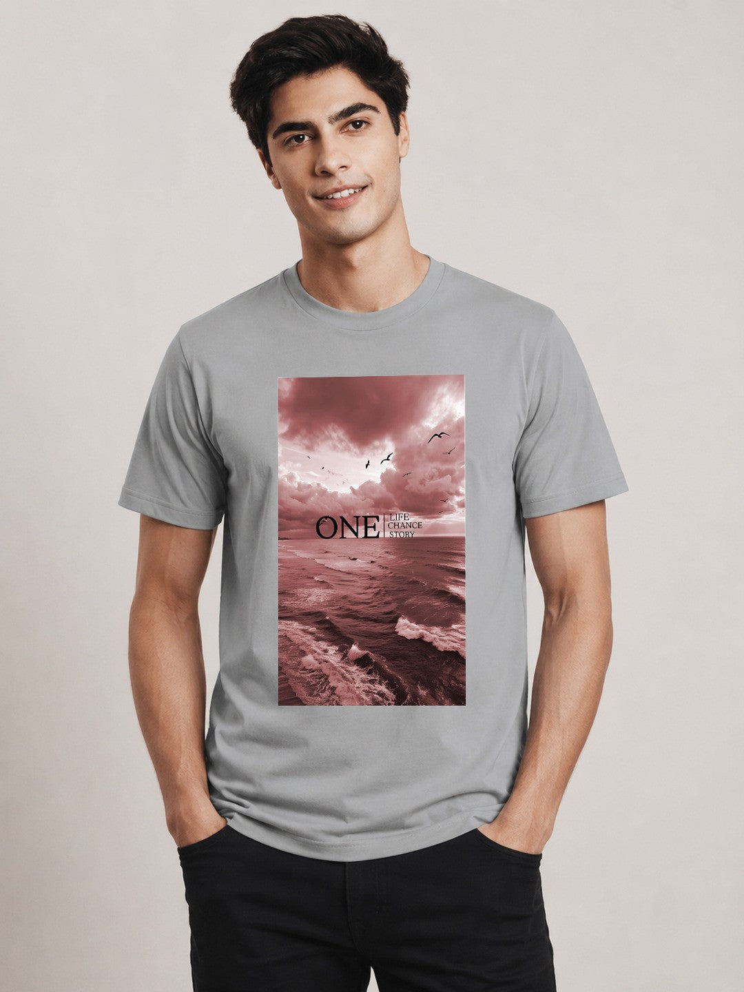 One Life Printed Round Neck Regular Pre-customized Tshirt for Men