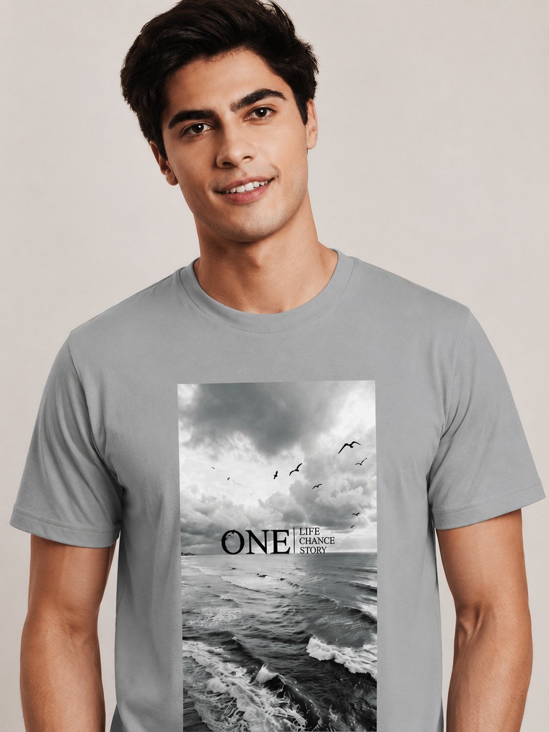 One Life Printed Round Neck Regular Pre-customized Tshirt for Men