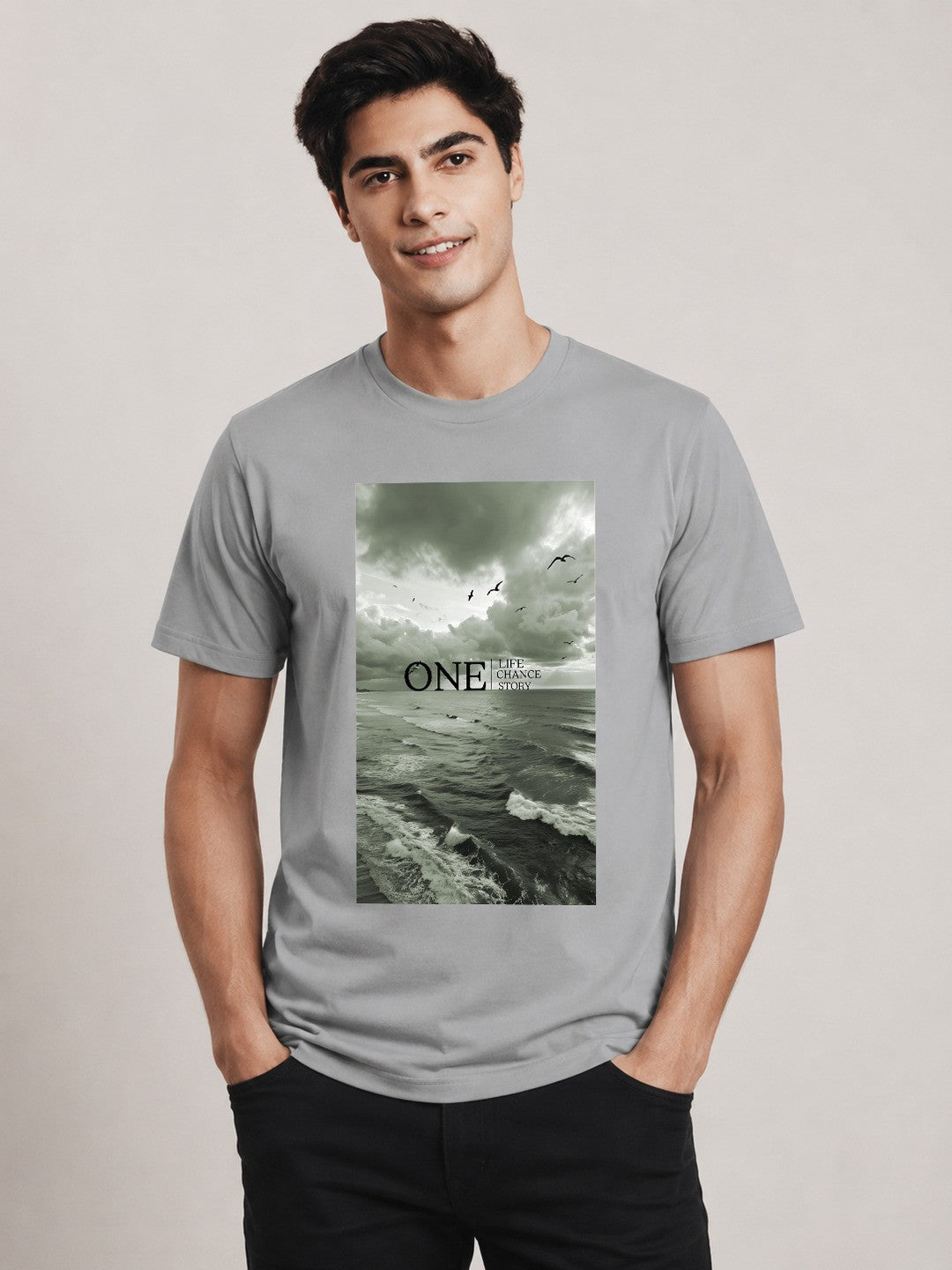 One Life Printed Round Neck Regular Pre-customized Tshirt for Men
