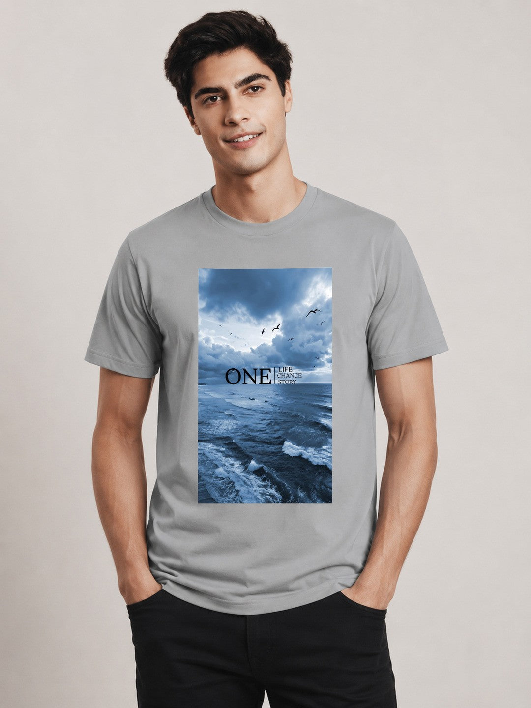 One Life Printed Round Neck Regular Pre-customized Tshirt for Men