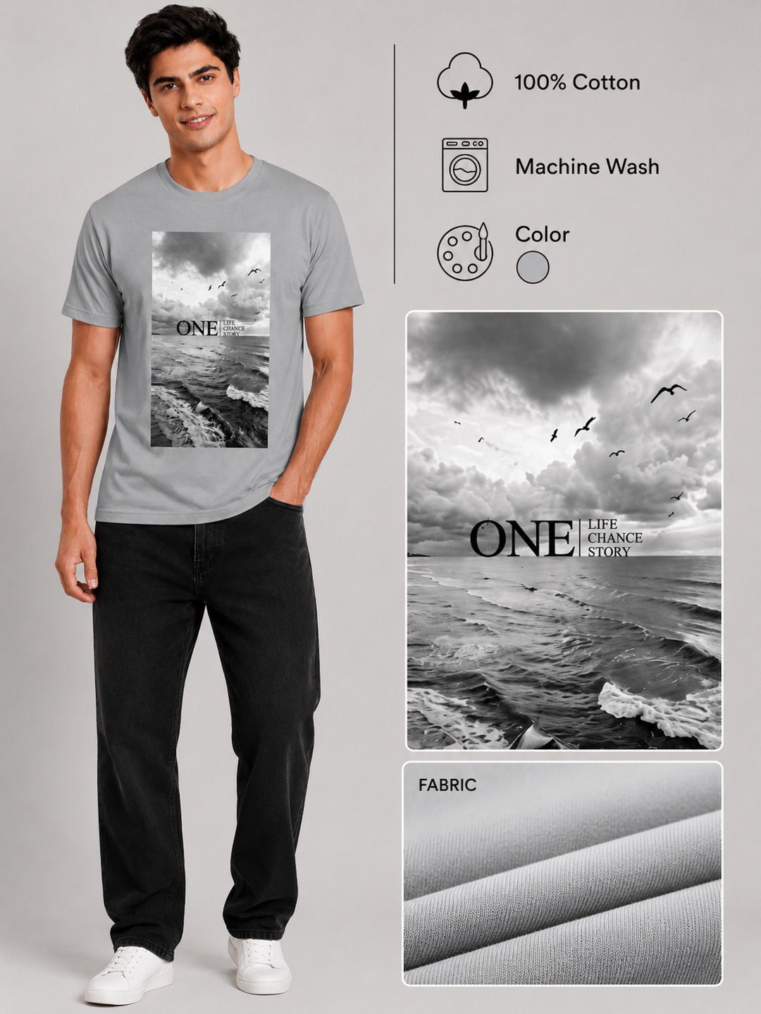 One Life Printed Round Neck Regular Pre-customized Tshirt for Men