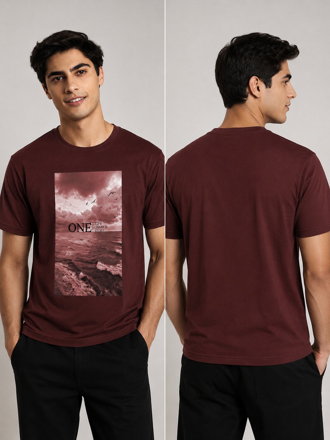 One Life Printed Round Neck Regular Pre-customized Tshirt for Men