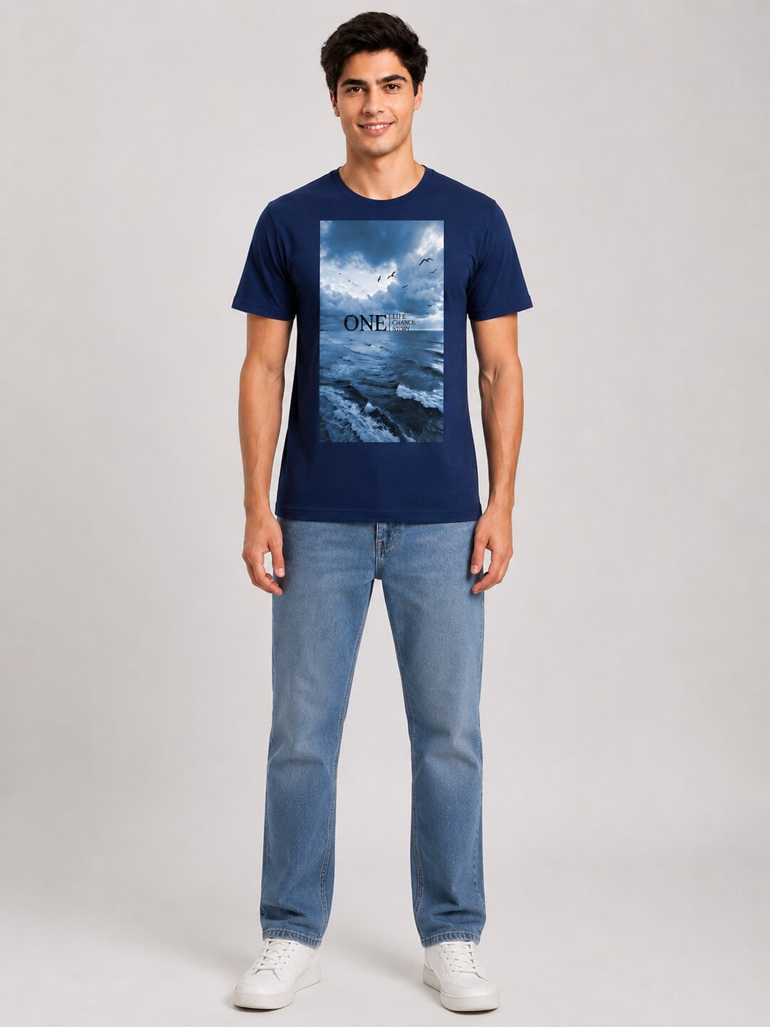 One Life Printed Round Neck Regular Pre-customized Tshirt for Men