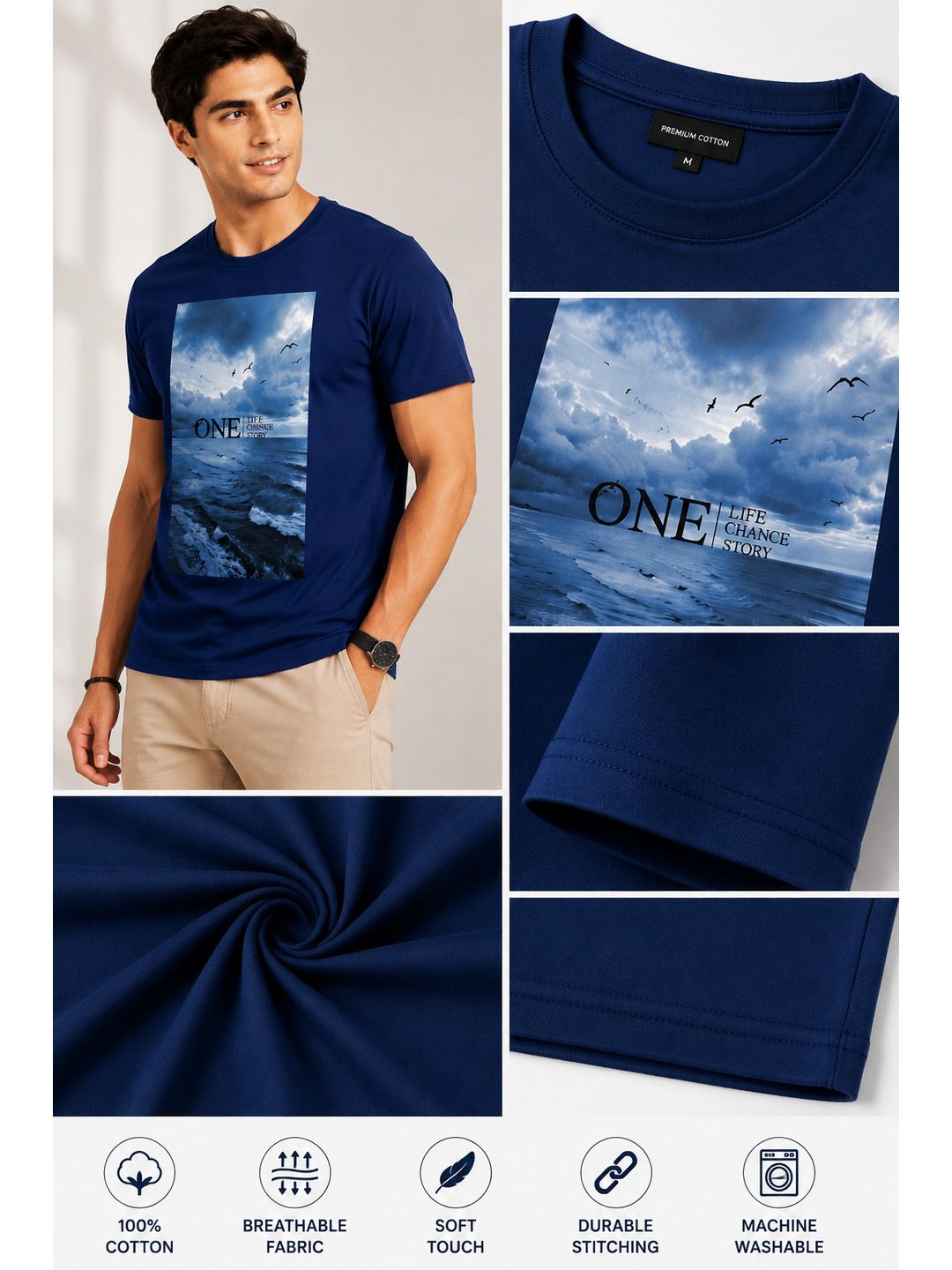 One Life Printed Round Neck Regular Pre-customized Tshirt for Men