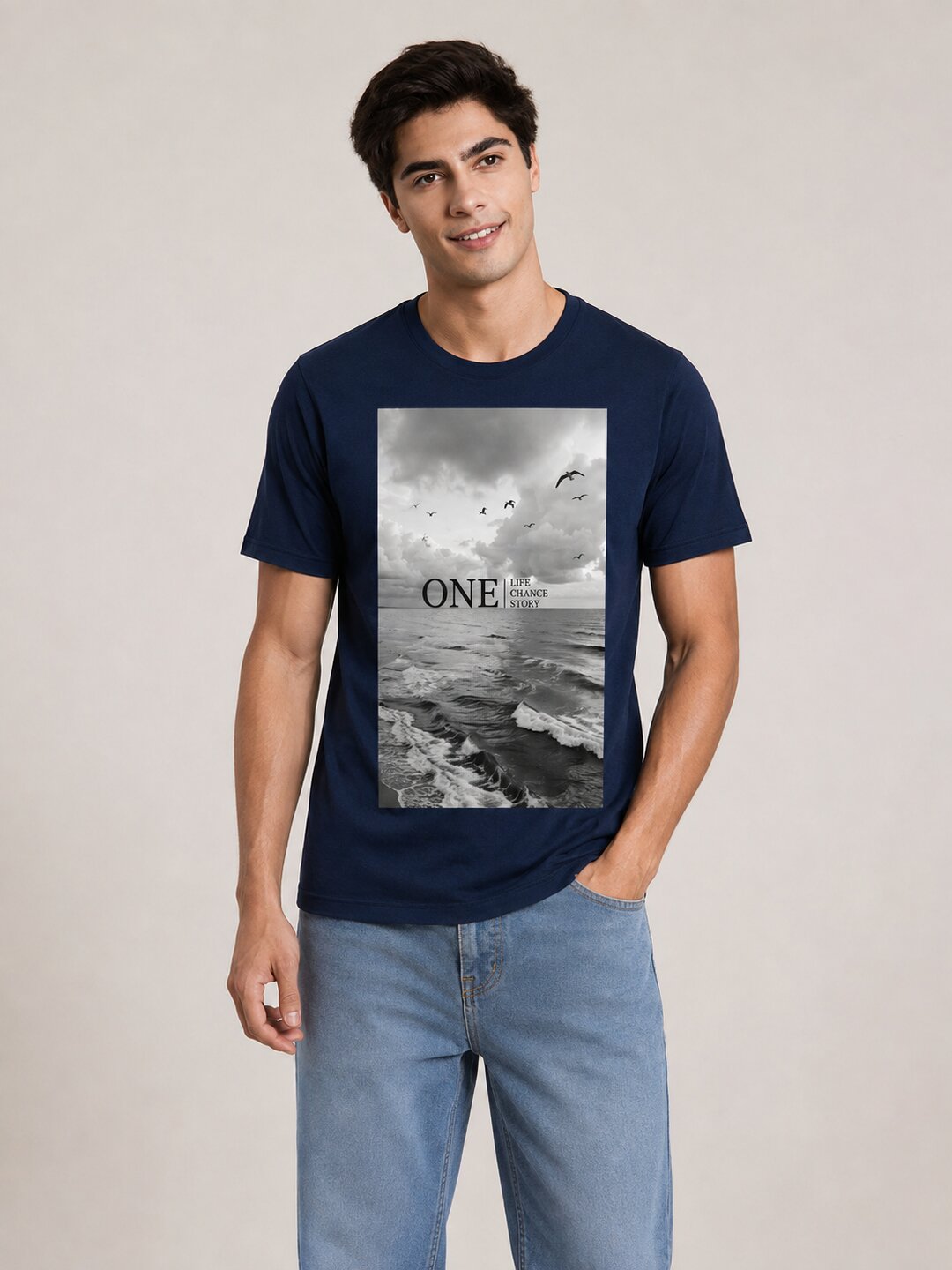 One Life Printed Round Neck Regular Pre-customized Tshirt for Men