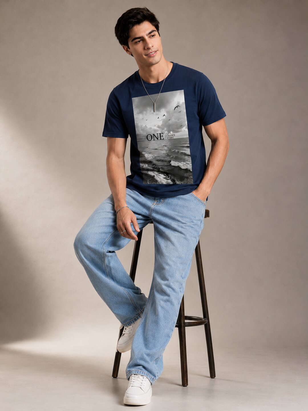 One Life Printed Round Neck Regular Pre-customized Tshirt for Men