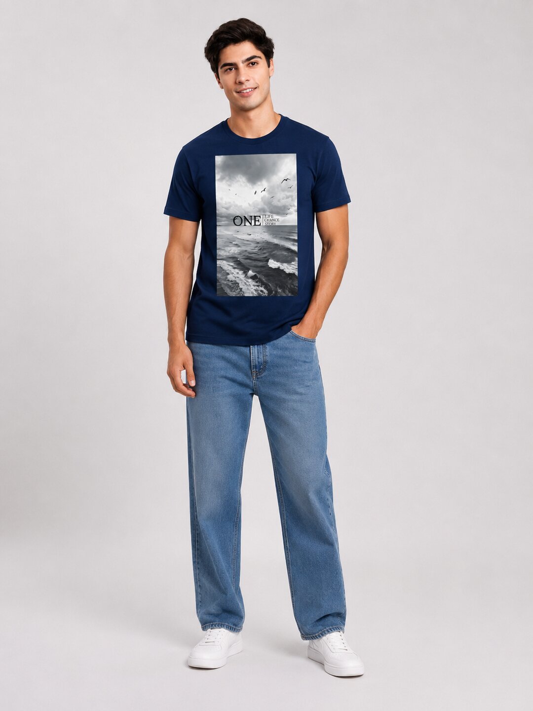 One Life Printed Round Neck Regular Pre-customized Tshirt for Men