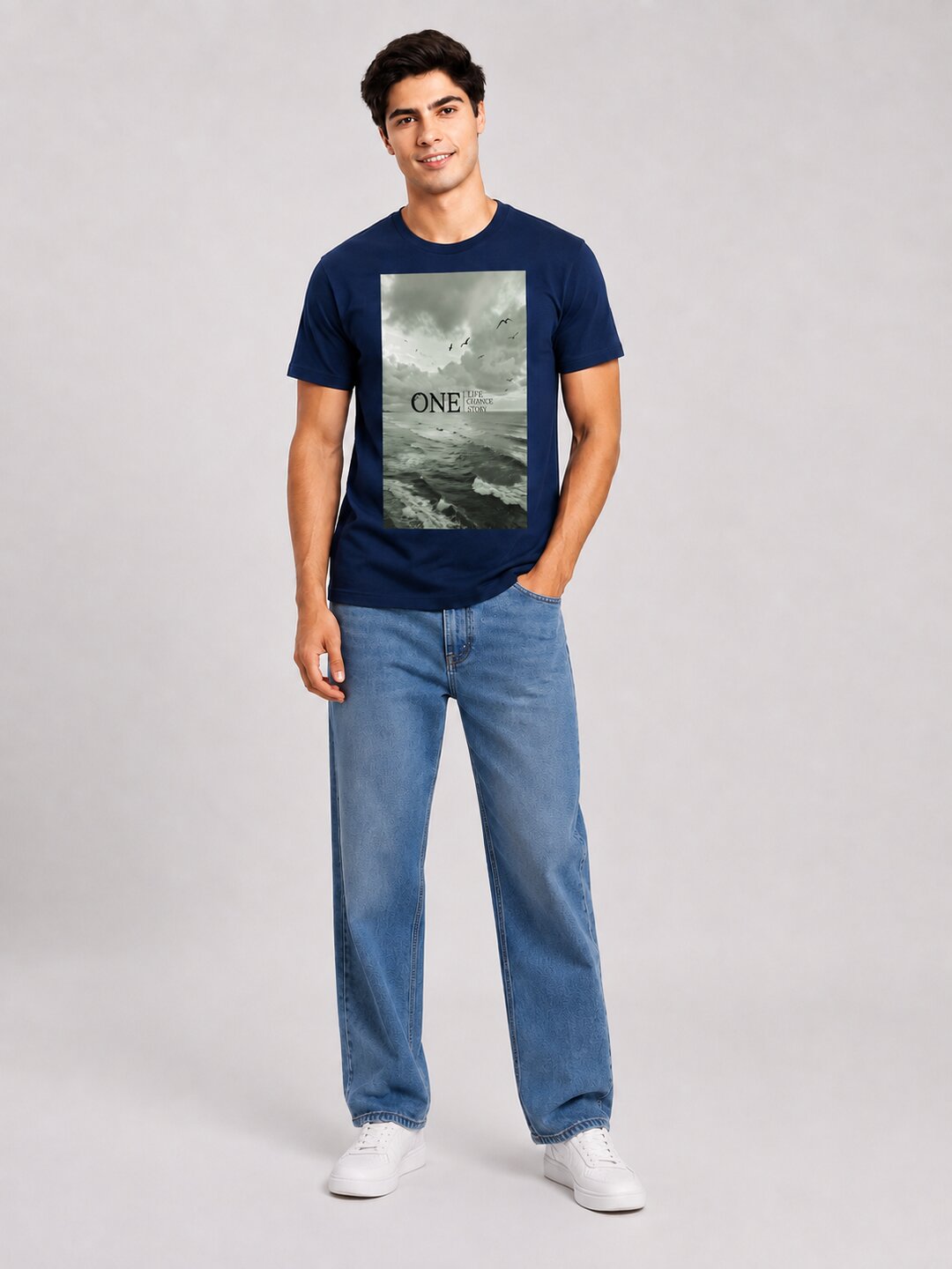 One Life Printed Round Neck Regular Pre-customized Tshirt for Men