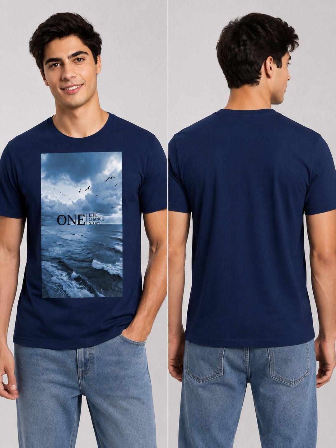 One Life Printed Round Neck Regular Pre-customized Tshirt for Men