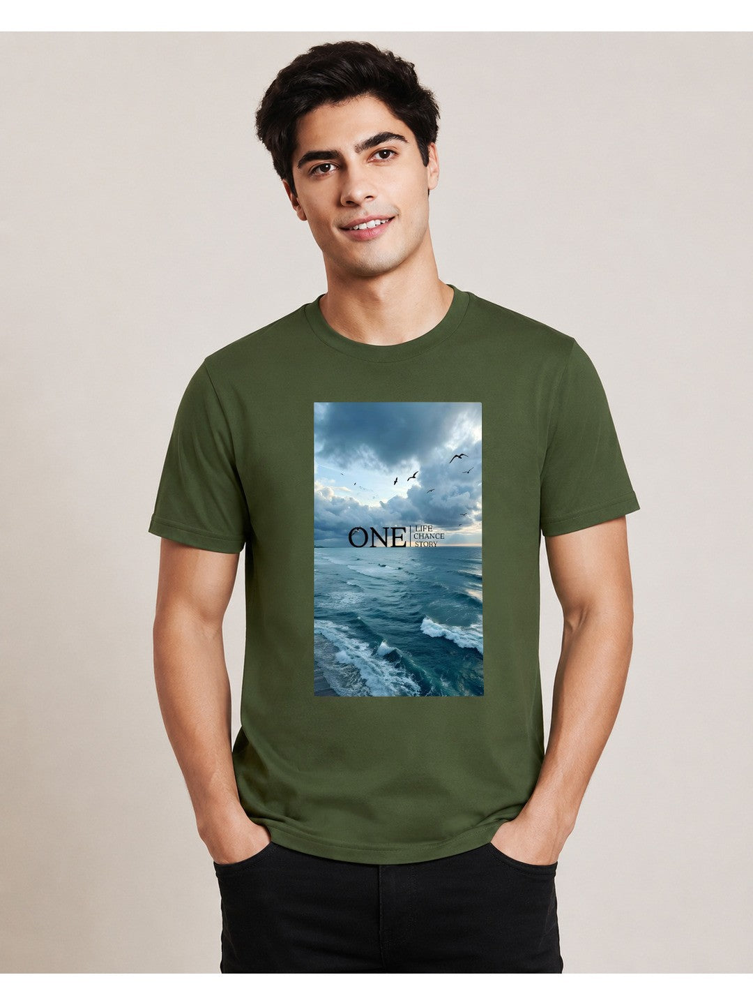 One Life Printed Round Neck Regular Pre-customized Tshirt for Men