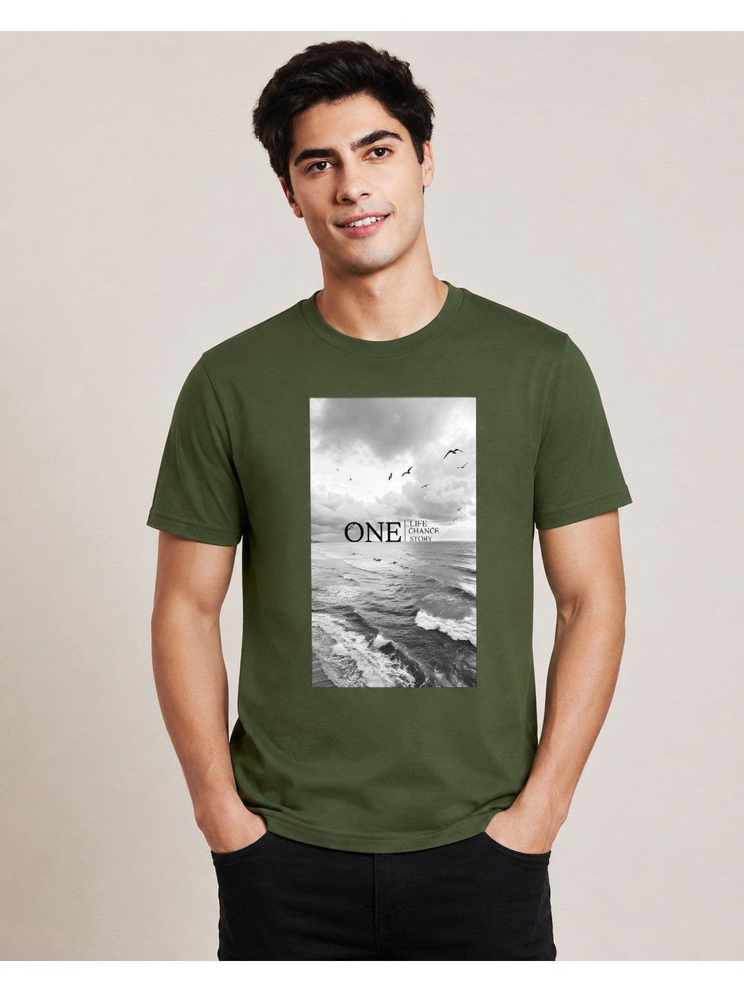 One Life Printed Round Neck Regular Pre-customized Tshirt for Men