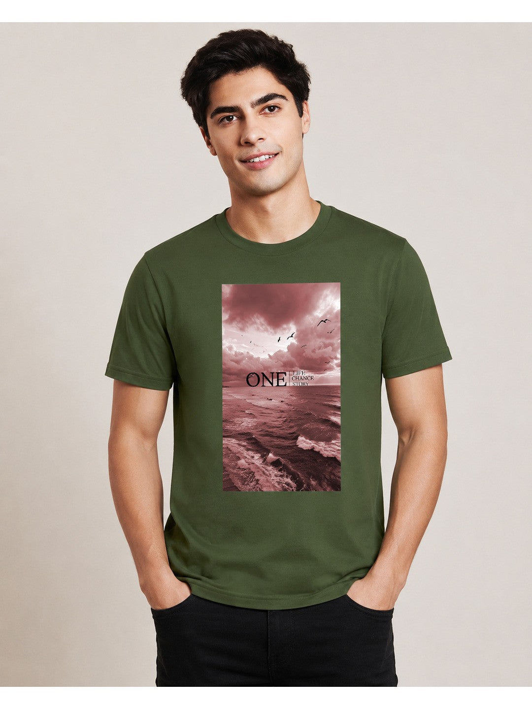 One Life Printed Round Neck Regular Pre-customized Tshirt for Men