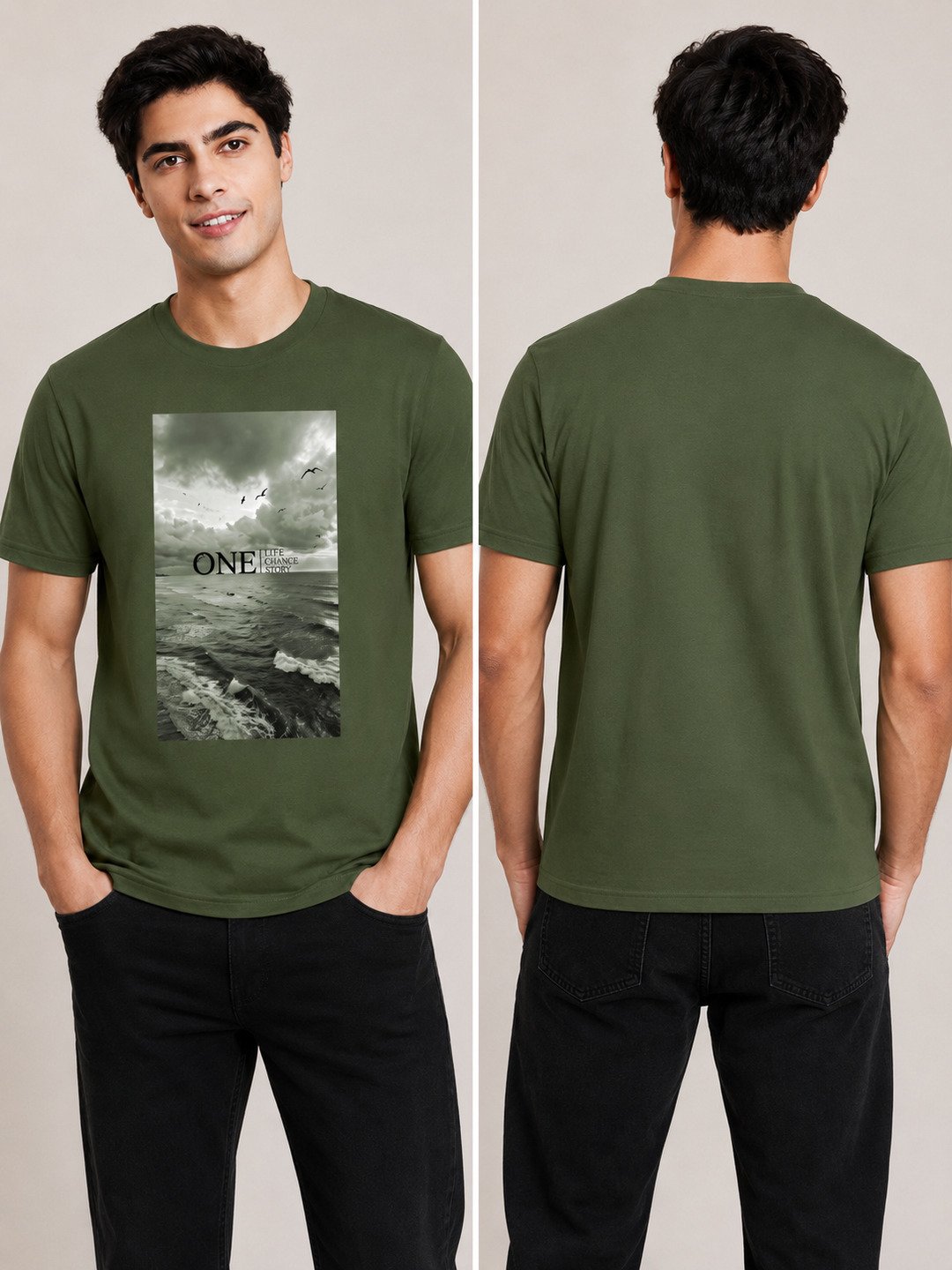 One Life Printed Round Neck Regular Pre-customized Tshirt for Men