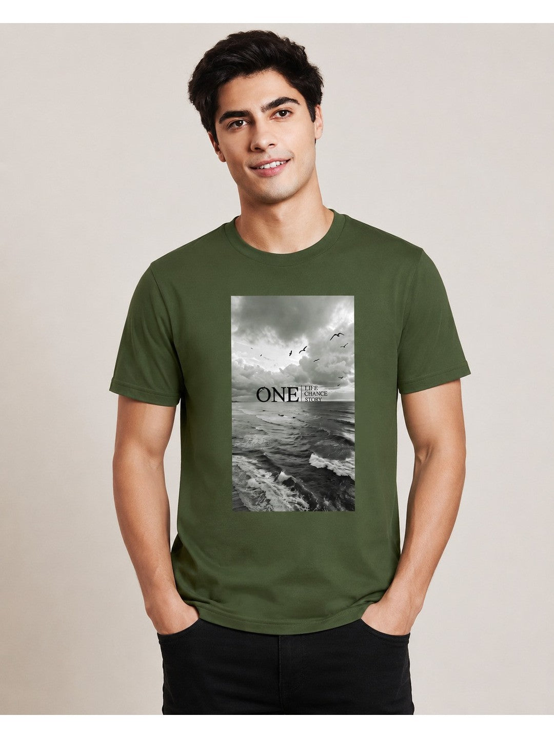 One Life Printed Round Neck Regular Pre-customized Tshirt for Men