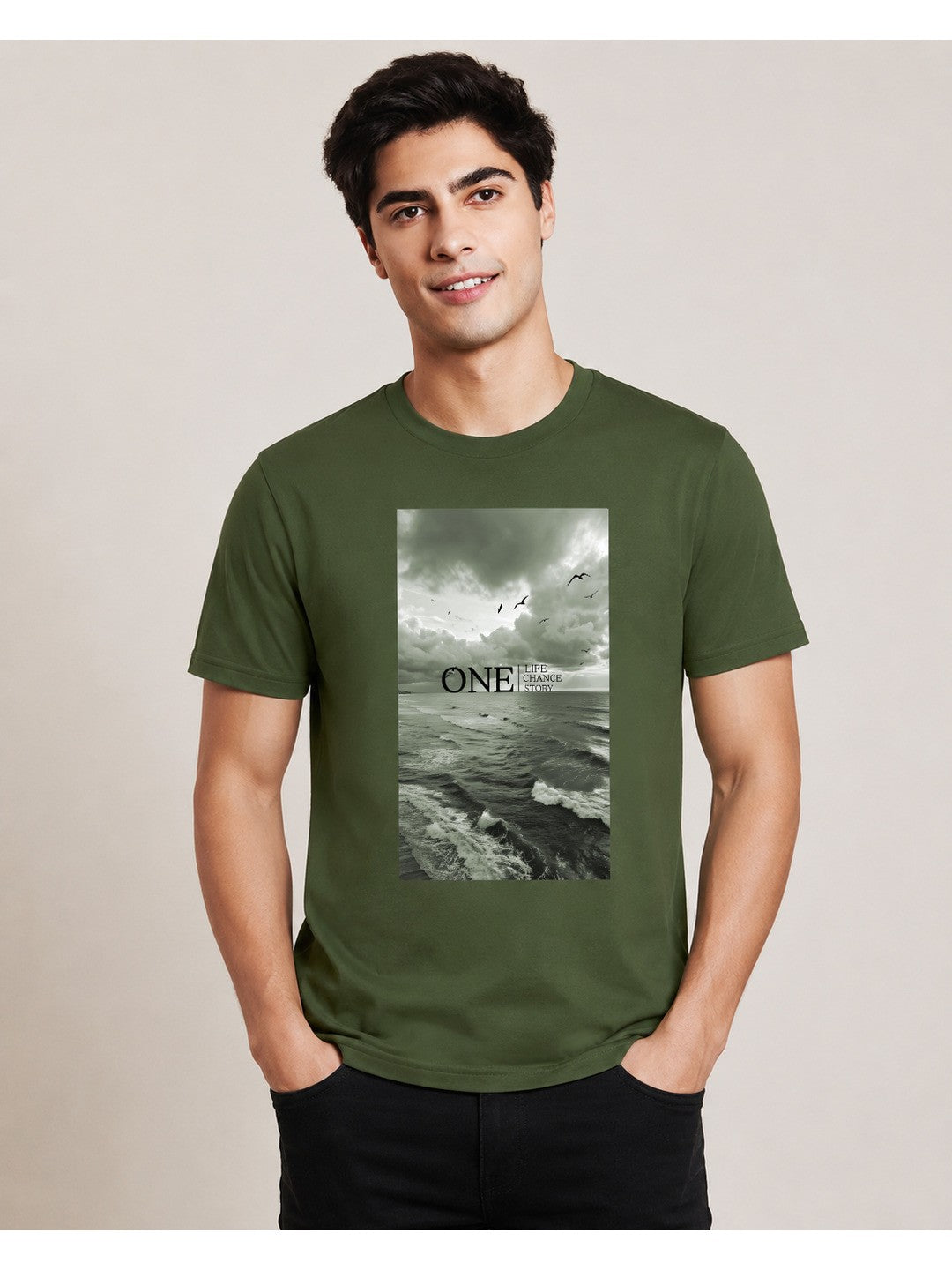 One Life Printed Round Neck Regular Pre-customized Tshirt for Men