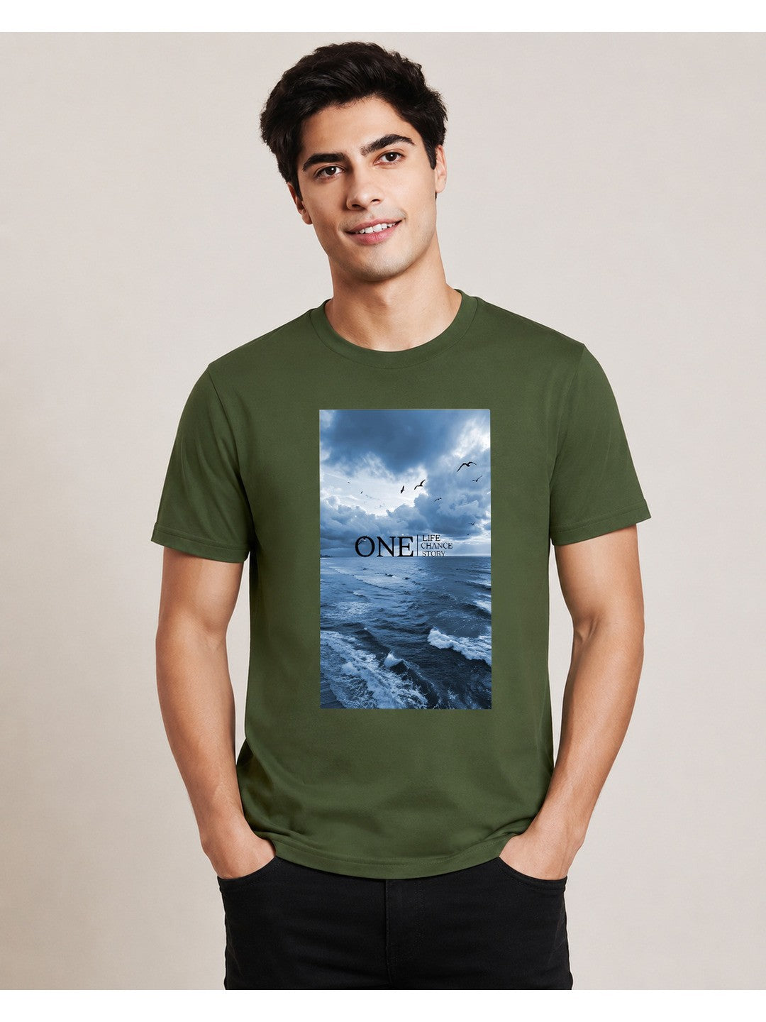 One Life Printed Round Neck Regular Pre-customized Tshirt for Men