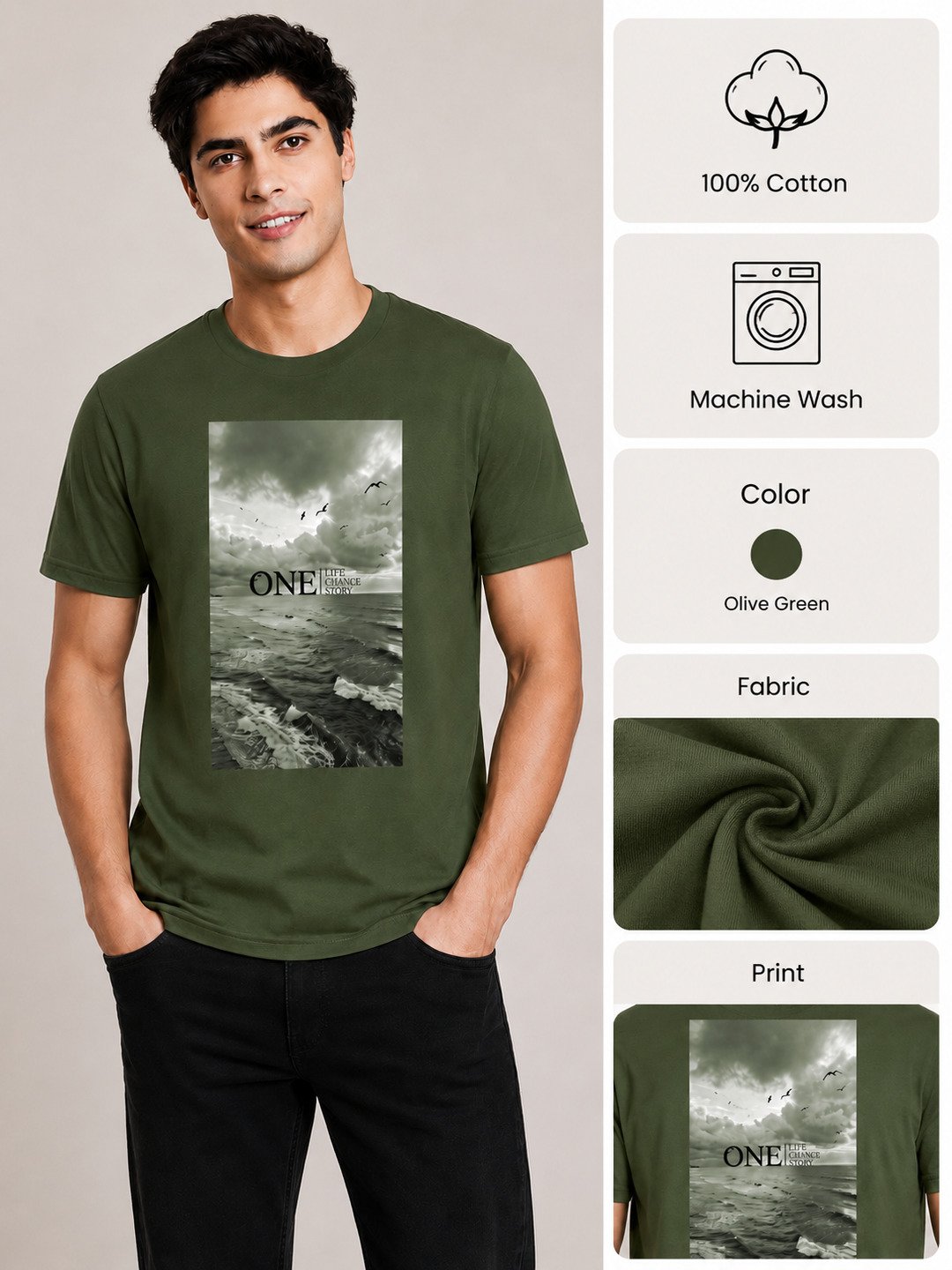 One Life Printed Round Neck Regular Pre-customized Tshirt for Men